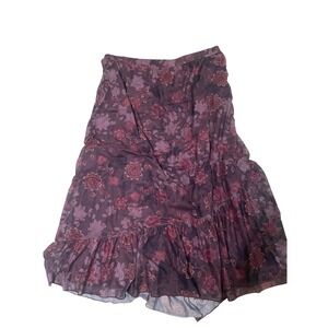 Coldwater Creek Plum Purple Floral Mesh Midi Skirt Asymmetrical Ruffle Petite S
